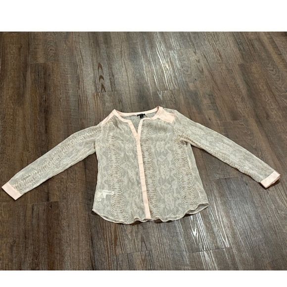 Ann Taylor Womens SP Button Up Shirt Long Sleeve Sheer Blouse Pink Animal Print - Picture 1 of 10